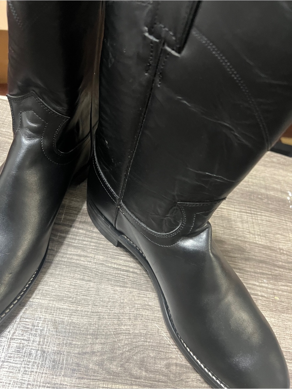 Justin Roper Boots Black Leather Western Boots 3133 - SZ 9B - Picture 4 of 13